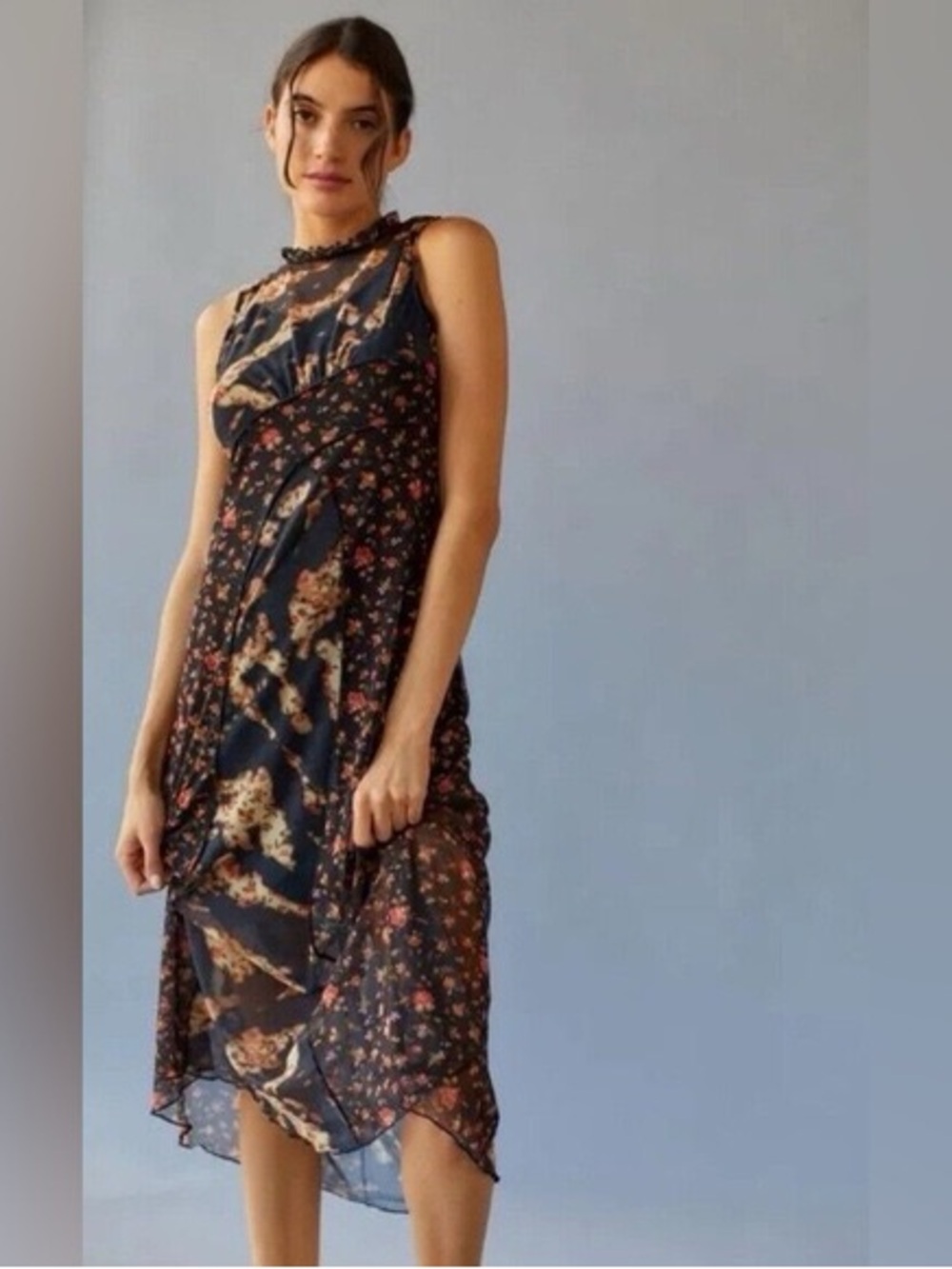 Urban Outfitters Black Floral Sheer Midi Dress